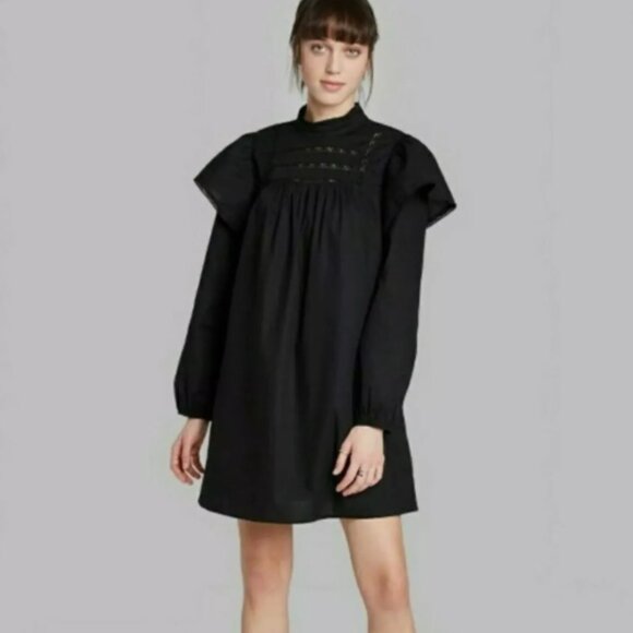 wild fable Dresses & Skirts - Wild Fable High Neck Ruffle Long Sleeve Peasant Boho Dress EUC XL